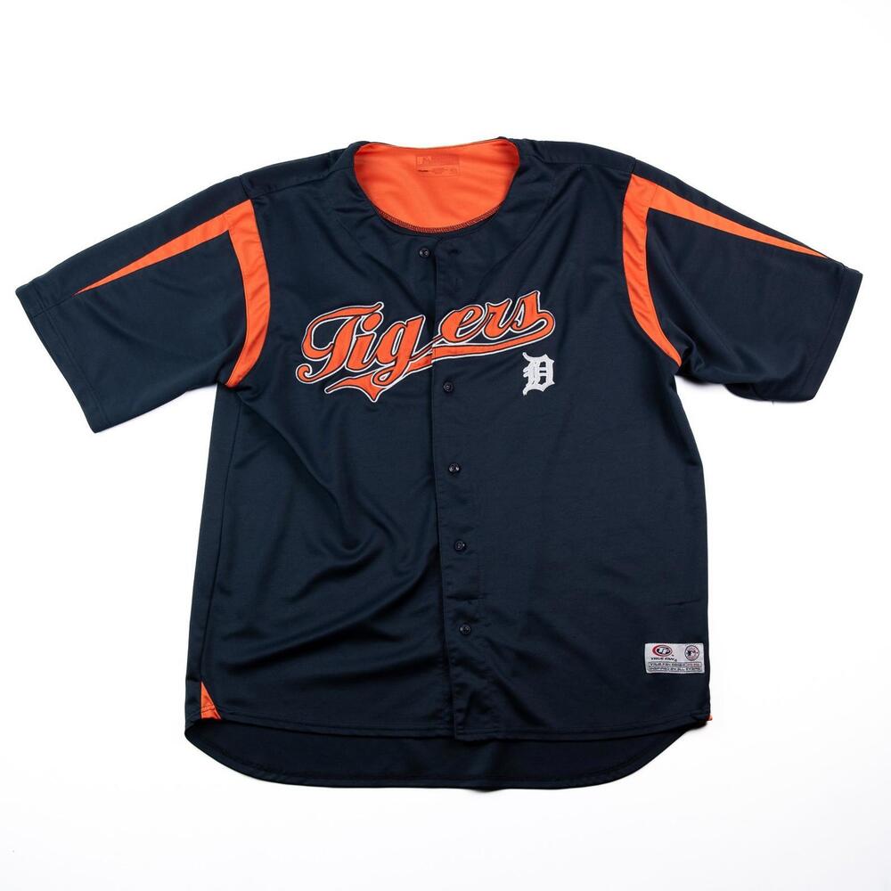 Y2K Detroit Tigers True Fan Jersey Mens 2XL Navy Orange MLB Baseball
